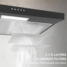 Lade das Bild in den Galerie-Viewer, Hermitlux Extractor Hood Under-counter 60cm, Exhaust and Recirculation, 3 Power Levels, 360 m³/h Air Flow, Carbon Filter--HMX-EBF21A60-AC