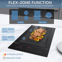 Load image into Gallery viewer, Hermitlux Induction Hob 2 Zones, Built-in Electric Hob with Flex Zone,3500W Electric Cooktop with 9 Power Level, Touch Controls with Child Lock, Boost--IM2F