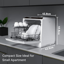 Load image into Gallery viewer, Hermitlux Table Top Dishwasher, Mini Countertop Dishwasher with 4 Place Settings, 5L Built-in Water Tank, 6 Programmes, Touch Control, Baby Care and Fruit Wash, White
