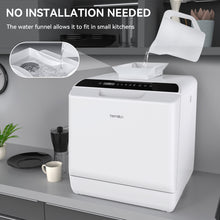 Load image into Gallery viewer, Hermitlux Table Top Dishwasher, Mini Countertop Dishwasher with 4 Place Settings, 5L Built-in Water Tank, 6 Programmes, Touch Control, Baby Care and Fruit Wash, White