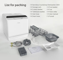 Load image into Gallery viewer, Hermitlux Table Top Dishwasher, Mini Countertop Dishwasher with 4 Place Settings, 5L Built-in Water Tank, 6 Programmes, Touch Control, Baby Care and Fruit Wash, White