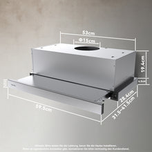 Load image into Gallery viewer, Hermitlux Extractor Hood 60cm, Flat Panel Hood Exhaust/Recirculation, 360 m³/h Air Flow, LED Lighting, Carbon Filter, 65dB--HMX-ESH04S60-AC