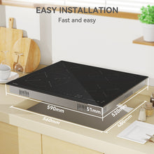 Load image into Gallery viewer, Hermitlux Ceramic Hob 59cm, Ceramic Hob 4 Zones with Dual and Oval Zones, 9 Heat Settings, Touch Control & Timer, Child lock, Suitable for all pans, No plug--HVC4S01