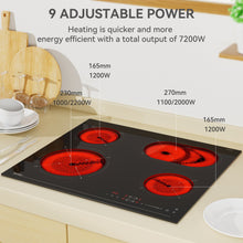 Load image into Gallery viewer, Hermitlux Ceramic Hob 59cm, Ceramic Hob 4 Zones with Dual and Oval Zones, 9 Heat Settings, Touch Control & Timer, Child lock, Suitable for all pans, No plug--HVC4S01