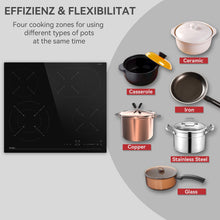 Load image into Gallery viewer, Hermitlux Ceramic Hob 59cm, Ceramic Hob 4 Zones with Dual and Oval Zones, 9 Heat Settings, Touch Control & Timer, Child lock, Suitable for all pans, No plug--HVC4S01