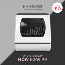 Load image into Gallery viewer, Hermitlux Table Top Dishwasher, Mini Countertop Dishwasher with 4 Place Settings, 5L Built-in Water Tank, 6 Programmes, Touch Control, Baby Care and Fruit Wash, White