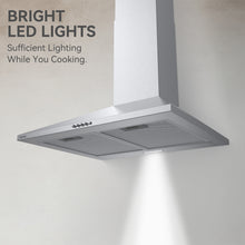 Load image into Gallery viewer, Hermitlux Extractor Hood 60 cm, 350m³/h Airflow, Extractor Hood with Activated Carbon Filter, 3 Levels, LED Light, Stainless Steel, 54 dB--HCHD6S01