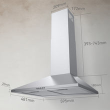 Load image into Gallery viewer, Hermitlux Extractor Hood 60 cm, 350m³/h Airflow, Extractor Hood with Activated Carbon Filter, 3 Levels, LED Light, Stainless Steel, 54 dB--HCHD6S01
