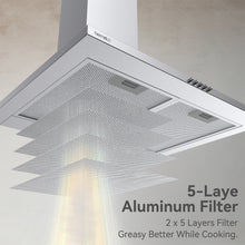 Load image into Gallery viewer, Hermitlux Extractor Hood 60 cm, 350m³/h Airflow, Extractor Hood with Activated Carbon Filter, 3 Levels, LED Light, Stainless Steel, 54 dB--HCHD6S01