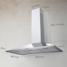 Load image into Gallery viewer, Hermitlux Extractor Hood 90 cm, 350m³/h Airflow, Extractor Hood with Activated Carbon Filter, 3 Levels, LED Light, Stainless Steel, 54 dB--HCHD9S01