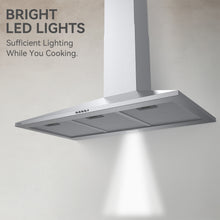 Load image into Gallery viewer, Hermitlux Extractor Hood 90 cm, 350m³/h Airflow, Extractor Hood with Activated Carbon Filter, 3 Levels, LED Light, Stainless Steel, 54 dB--HCHD9S01