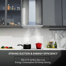 Load image into Gallery viewer, Hermitlux Extractor Hood 60 cm, 350m³/h Airflow, Extractor Hood with Activated Carbon Filter, 3 Levels, LED Light, Stainless Steel, 54 dB--HCHD6S01