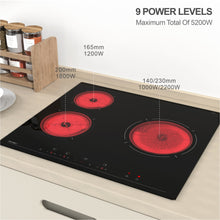 Load image into Gallery viewer, Hermitlux Ceramic Hob 3 Zones 60cm, Build-in Ceramic Hob with 9 Power Llevels, Touch Control & Timer, Safety Lock, Double Ring Heating, 5200W--VM3T