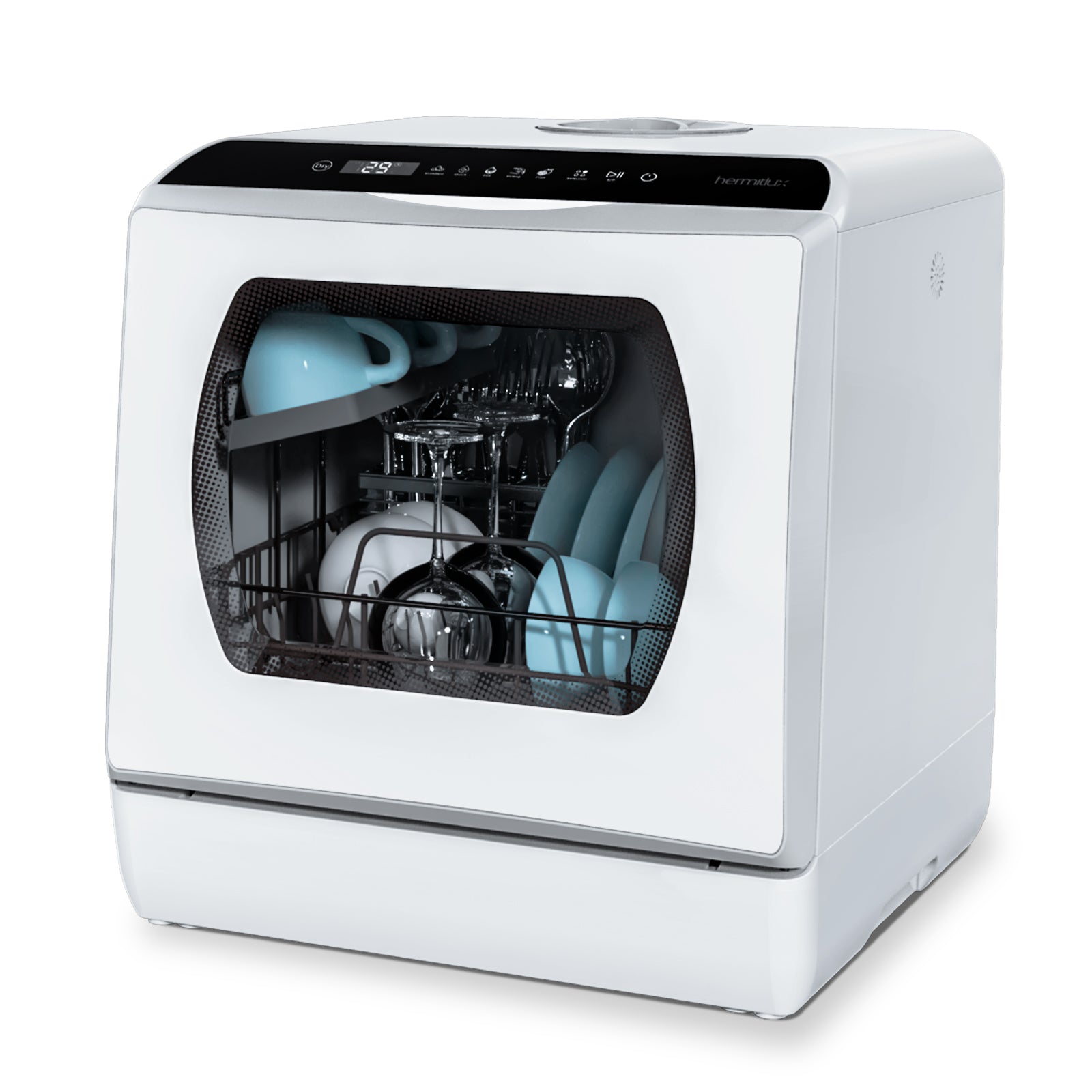 Hermitlux Table Top Dishwasher, Mini Countertop Dishwasher with Plac