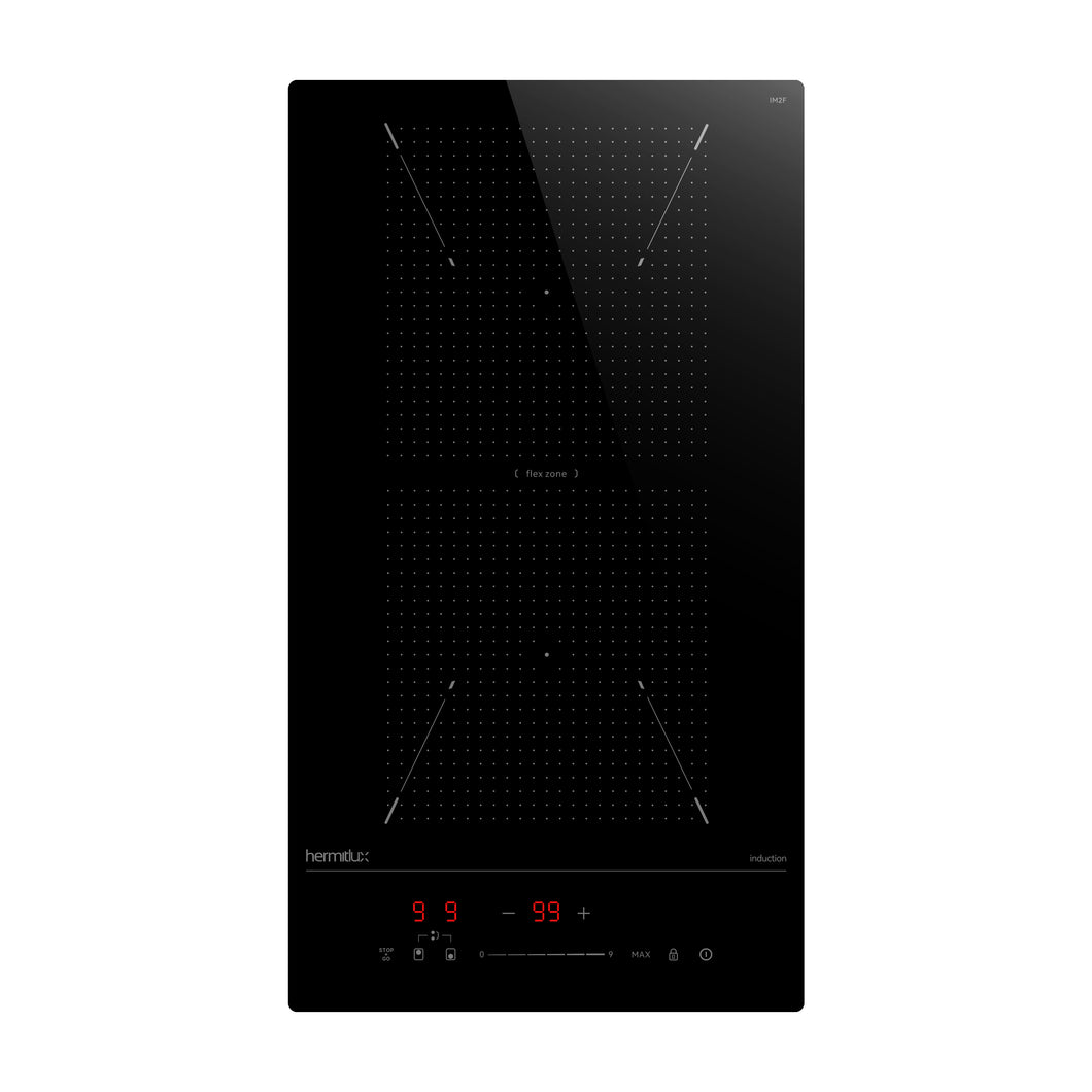 Hermitlux Induction Hob 2 Zones, Built-in Electric Hob with Flex Zone，3500W Electric Cooktop with 9 Power Level, Touch Controls with Child Lock, Boost--IM2F