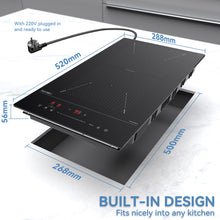 Lade das Bild in den Galerie-Viewer, Hermitlux Induction Hob 2 Zones, Built-in Electric Hob with Flex Zone，3500W Electric Cooktop with 9 Power Level, Touch Controls with Child Lock, Boost--IM2F
