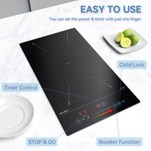 Lade das Bild in den Galerie-Viewer, Hermitlux Induction Hob 2 Zones, Built-in Electric Hob with Flex Zone，3500W Electric Cooktop with 9 Power Level, Touch Controls with Child Lock, Boost--IM2F
