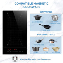 Lade das Bild in den Galerie-Viewer, Hermitlux Induction Hob 2 Zones, Built-in Electric Hob with Flex Zone，3500W Electric Cooktop with 9 Power Level, Touch Controls with Child Lock, Boost--IM2F

