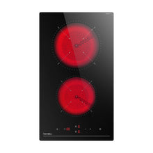 Load image into Gallery viewer, Hermitlux Ceramic Hob 28.8cm, Ceramic Hob 2 Zones with 9 Power Levels, Touch Control &amp; Timer, Child Lock, Suitable for all Pots and Pans, 3300W--HVC2T01
