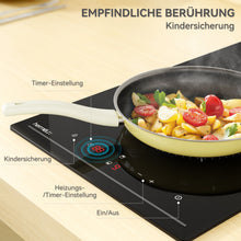 Load image into Gallery viewer, Hermitlux Ceramic Hob 28.8cm, Ceramic Hob 2 Zones with 9 Power Levels, Touch Control &amp; Timer, Child Lock, Suitable for all Pots and Pans, 3300W--HVC2T01
