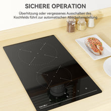 Load image into Gallery viewer, Hermitlux Ceramic Hob 28.8cm, Ceramic Hob 2 Zones with 9 Power Levels, Touch Control &amp; Timer, Child Lock, Suitable for all Pots and Pans, 3300W--HVC2T01
