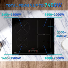Load image into Gallery viewer, Hermitlux 60cm Induction Hob with Flex Zones, Built-In Electric Hob with 4 Zones Including Flex Zone, 9 Power Levels and Booster, Child Lock, 7400W, No Plug-IM4F

