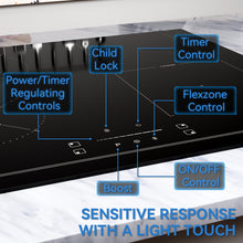 Load image into Gallery viewer, Hermitlux 60cm Induction Hob with Flex Zones, Built-In Electric Hob with 4 Zones Including Flex Zone, 9 Power Levels and Booster, Child Lock, 7400W, No Plug-IM4F
